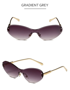 Details der randlosen Sonnenbrille in Grauverlauf mit goldenen Bügeln und Nieten