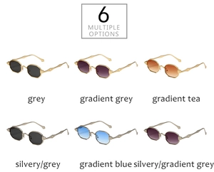 Detail showing vintage octagonal sunglasses in six different metal frame color options