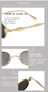 Detail of streamline gold frame sunglasses featuring ergonomic nose support and durable hinges