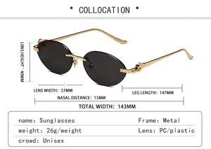 Tableau des tailles détaillé pour lunettes de soleil ovales sans monture en métal