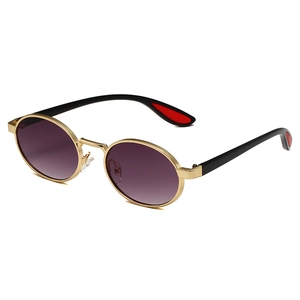 Retro oval sunglasses with gold metal frames and purple gradient lenses for men and women