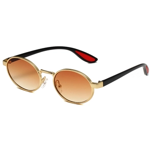 Retro oval metal sunglasses with gold frame and brown gradient lenses for men and women