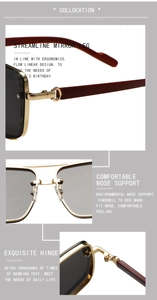 Détails des branches en bois et charnières métalliques sur lunettes de soleil carrées