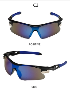 Détails des lunettes de cyclisme à monture demi-cerclée et verres dégradés bleu-violet