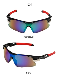 Détails de lunettes de soleil de sport polarisées avec branches rouges et verres colorés