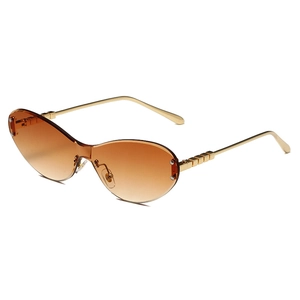 Retro randlose Sonnenbrille mit Farbverlauf und goldenen geometrischen Bügeln