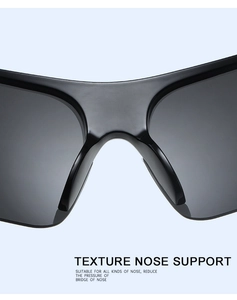 Détail du support de nez ergonomique texturé sur les lunettes de soleil de sport noires