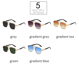 Five metal aviator sunglasses with multiple lens colors including gradient grey and blue