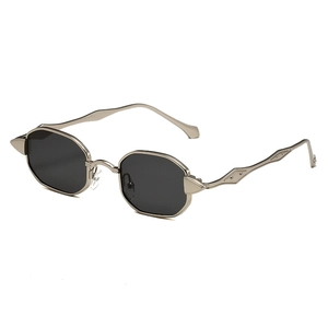 Retro octagonal gold metal frame sunglasses with dark lenses for men and women