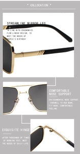 Detail of aviator sunglasses with gold metal frame, ergonomic nose pads and sturdy hinges