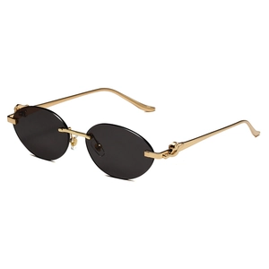 Lunettes De Soleil Ovales Sans Monture Décoration Tête De Panthère Protection UV400 Style Rétro Hip Hop Luxe Monture Métal