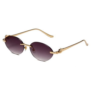 Lunettes de soleil ovales sans monture avec verres dégradés violets et branches dorées en C