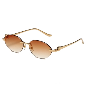 Lunettes de soleil ovales sans monture avec verres dégradés marron et décor léopard