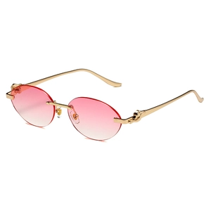 Lunettes de soleil ovales sans monture avec verres dégradés roses et tête de léopard