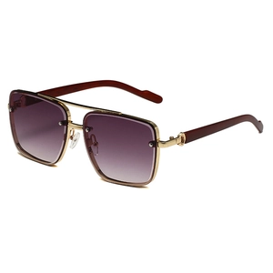 Lunettes de soleil carrées à double pont avec verres dégradés violets et branches en bois