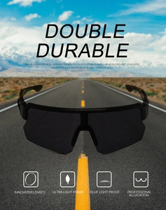 Detail of professional cycling sunglasses with UV protection and ultralight frame