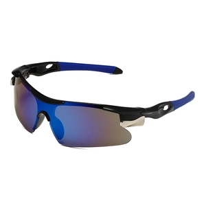 Lunettes de sport cyclisme pour hommes avec verres miroirs bleus et monture noire