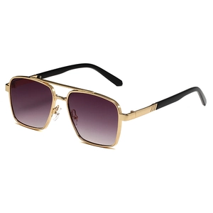 Golden metal pilot sunglasses with purple gradient lenses and stylish double bridge design