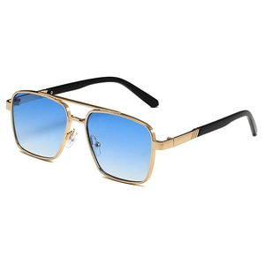 Classic metal aviator sunglasses with gold frames and blue gradient lenses for sun protection