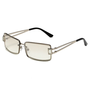Y2K square metal sunglasses with transparent gemstone decor and gunmetal frame