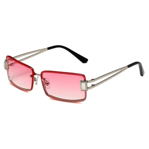 Y2K square metal sunglasses with red gradient lenses and silver hollow geometric temples