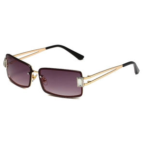 Chic rectangle Y2K sunglasses with purple gradient lenses and gold diamond frames