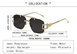Spécifications détaillées des tailles pour lunettes de soleil sans monture en métal
