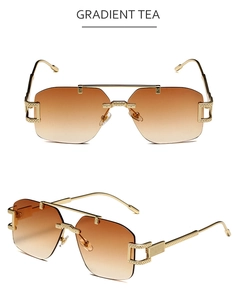 Détails des lunettes de soleil sans monture dégradé thé avec branches dorées