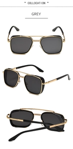 Detail view of steampunk sunglasses with side mesh shields and grey lenses