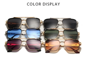 Detaillierte Farbanzeige der Retro-Viereck-Metallsonnenbrille mit Doppelstegrahmen