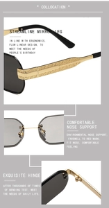 Close-up detail views of 2025 rimless metal sunglasses showing hinges and nose pads