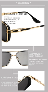Detailsicht der Sonnenbrille mit goldenem Rahmen, Bügeln, Nasenpads und Scharnieren