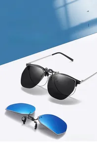 Polarized clip-on sunglasses for prescription frames in dark grey and blue tones