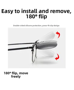 Polarized square clip-on sunglasses featuring a 180-degree flip-up design and silicone pads