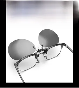 Detailed view of square polarized sunglasses clip on rectangular glasses with metal clip