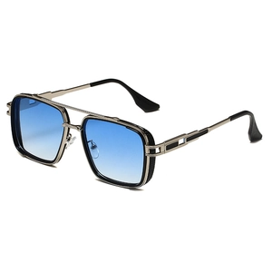 Retro-Punk-Sonnenbrille für Herren mit silbernem Metallrahmen und blauem Verlaufsglas