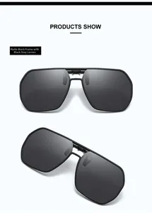 Vue frontale et latérale des lunettes de soleil polarisées à clip noir sable et verres