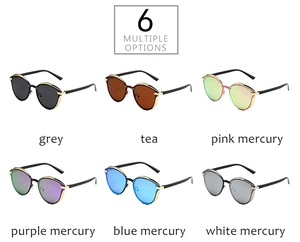 Six options of polarized sunglasses with metal accents and stylish tinted lenses