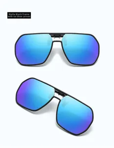 Vue détaillée du clip de lunettes polarisantes cadre noir mat avec verres bleu glace