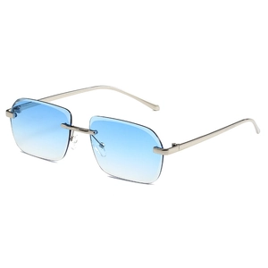 Lunettes De Soleil Carrées Sans Monture Cadre Métallique Lentille PC Dégradée UV400 Mode Unisexe Voyage Extérieur
