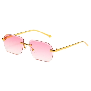 Lunettes de soleil carrées sans monture avec verres dégradés roses et monture en métal doré