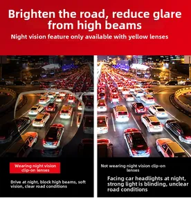 Night vision yellow clip-on lenses with anti-glare effect comparison for night driving