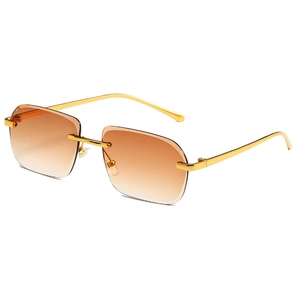 Lunettes de soleil carrées sans monture avec verres dégradés marron et branches dorées