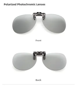 Front and back views of grey polarized photochromic clip-on sunglasses for men