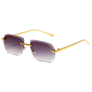 Lunettes de soleil carrées sans monture avec verres dégradés violets et métal doré