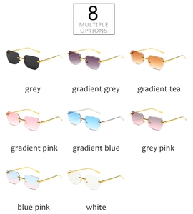 Selection of eight rimless square sunglasses with gradient lenses and metal temples