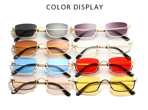 Detailed color display of vintage rectangular sunglasses in eight vibrant lens options