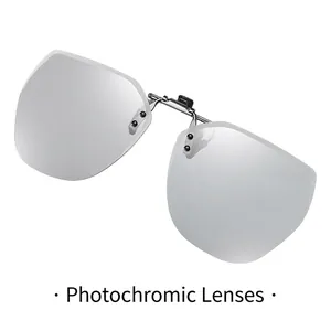 Ultralight photochromic polarized clip-on sunglasses with grey polygonal lenses