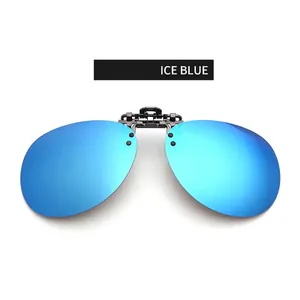 Polarized ice blue square clip-on sunglasses for men with black metal clip mechanism