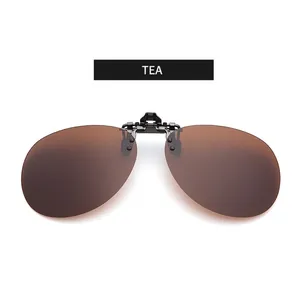 Polarized square tea lens clip-on sunglasses for men, day and night driving flip-up lenses